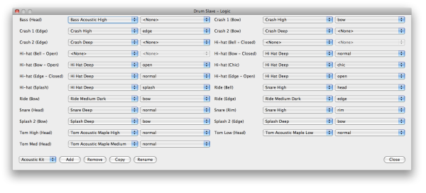 Samples configuration window